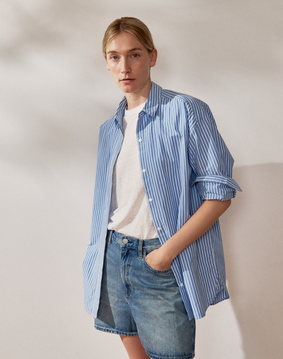 The Oversize Shirt - Blue + White Stripe