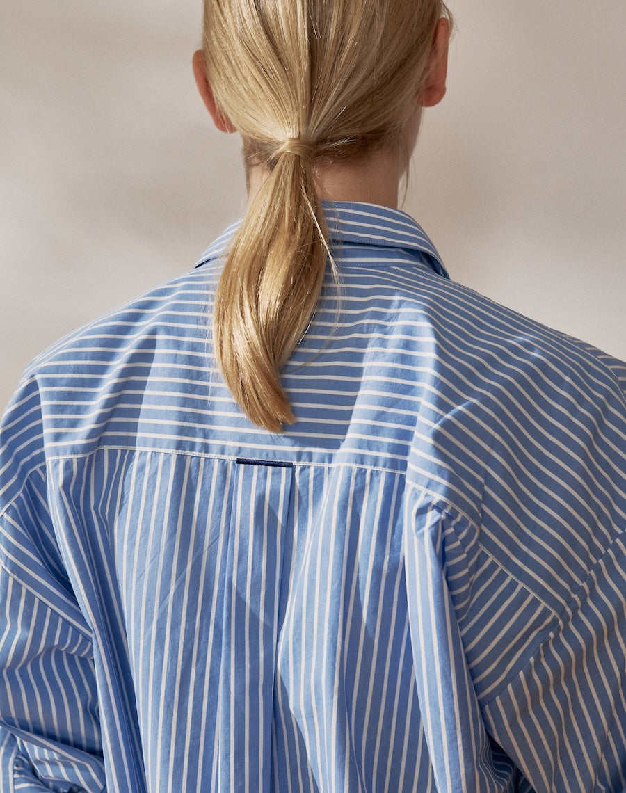 The Oversize Shirt - Blue + White Stripe