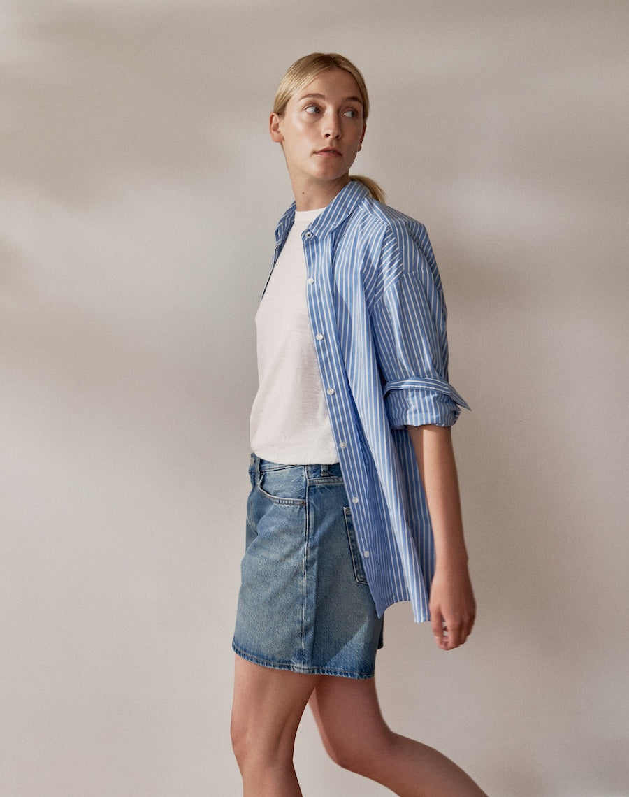 The Oversize Shirt - Blue + White Stripe