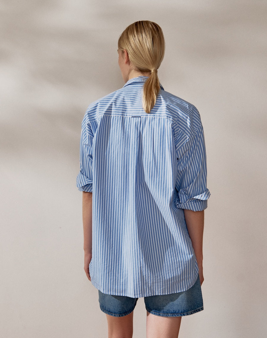 The Oversize Shirt - Blue + White Stripe
